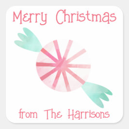 Waterverf Peppermint-kerstcadeautjes Vierkante Sticker