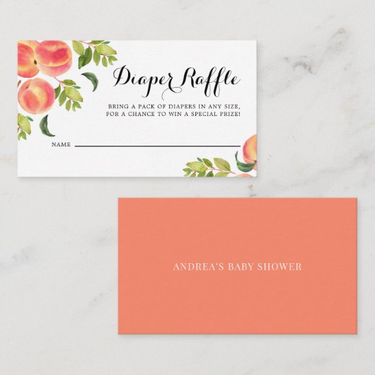 Waterverf Peraches Baby shower Diaper Raffle Kaart Plaatskaartje (Voorkant / Achterkant)