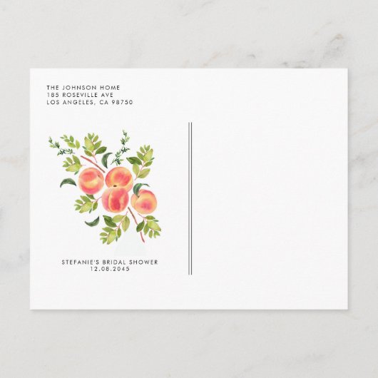 Waterverf Peraches Summer Bridal Luncheon Uitnodiging Briefkaart (Achterkant)