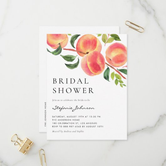 Waterverf Peraches Summer Vrijgezellenfeest Uitnodiging Briefkaart (Voorkant / Achterkant in situ)