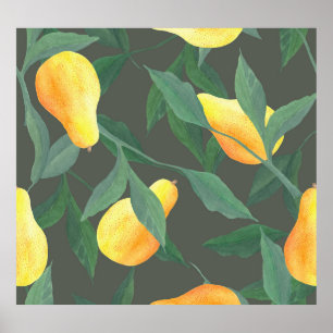 Waterverf peren, bladeren: botanisch naadloos. poster