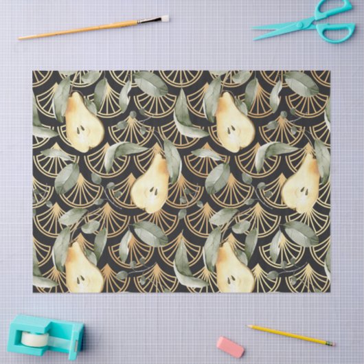 Waterverf Peren en Gouden Schalen Patroon Tissuepapier (Craft)