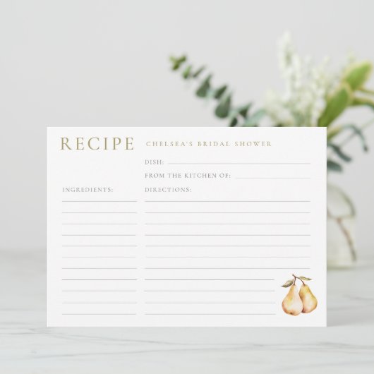 Waterverf Peren Vrijgezellenfeest Recept Kaart (Staand voorkant)