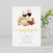 Waterverf Perfect Pair Wijnkaas Verloving Folie Uitnodiging (Staand Voorkant)