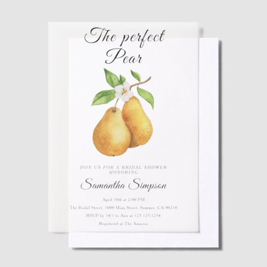 Waterverf Perfect Pear Floral Vrijgezellenfeest Vellum Uitnodigingen (Offset)