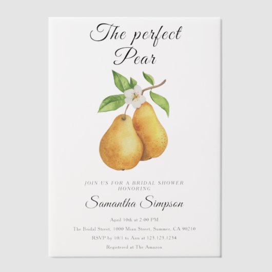 Waterverf Perfecte Peer Bloem Bruiloftsborrel Vellum Uitnodigingen (Voorkant)