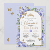 Waterverf Periwinkle Blauwe Vlinder Quinceañera Kaart (Voorkant / Achterkant)