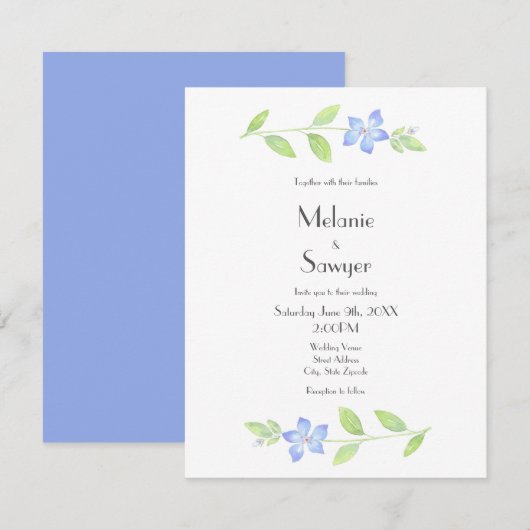 Waterverf Periwinkle Flower Kaart (Voorkant / Achterkant)