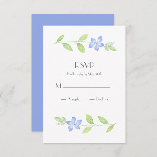 Waterverf Periwinkle Flower RSVP-kaart RSVP Kaartje (Voorkant / Achterkant)