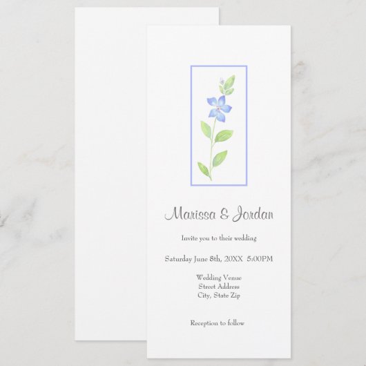 Waterverf Periwinkle (vinca) Bloeduitnodiging Kaart (Voorkant / Achterkant)