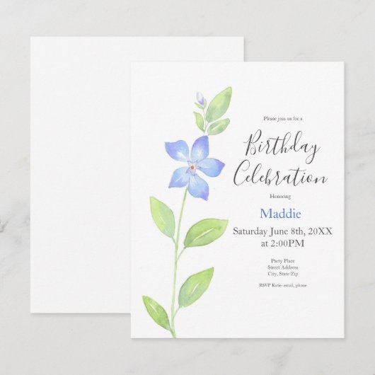 Waterverf Periwinkle (Vinca) Bloem Kaart (Voorkant / Achterkant)