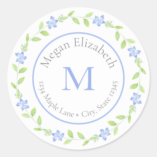 Waterverf Periwinkle (Vinca flower) Kransetiket Ronde Sticker (Voorkant)