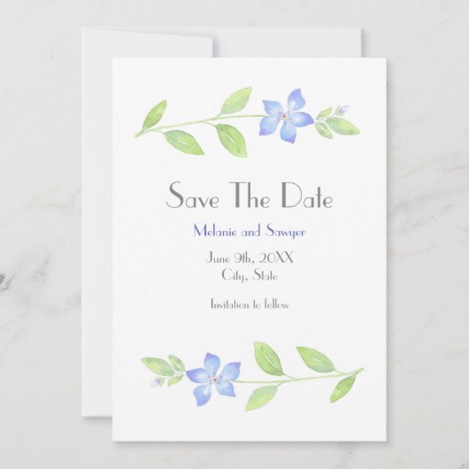 Waterverf Periwinkle Vloer sparen de Datum Save The Date (Voorkant)