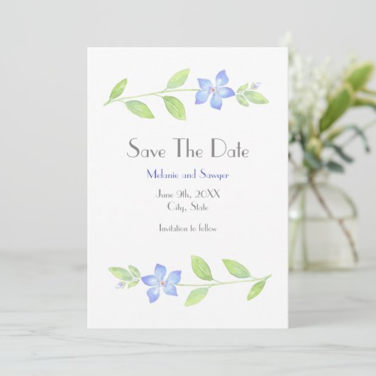 Waterverf Periwinkle Vloer sparen de Datum Save The Date (Staand voorkant)