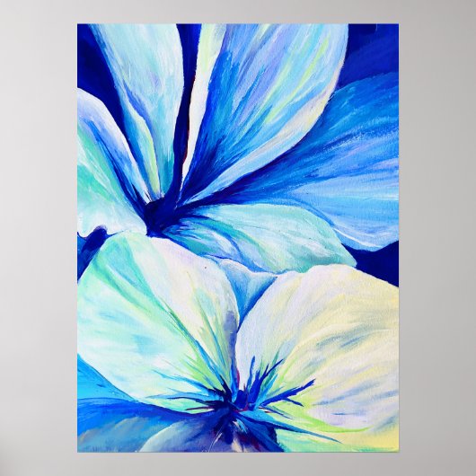 Waterverf Persian Blue Lilies Petals Patroon Poster (Voorkant)