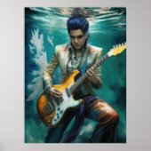 Waterverf Persoon Onderwater Gitaar spelen Poster (Voorkant)