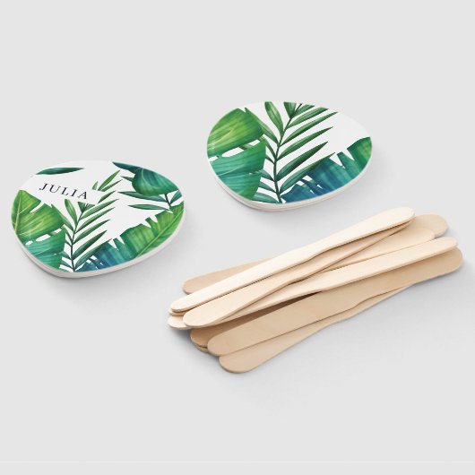 Waterverf persoonlijke tropische bladeren handwaaier (Niet-gemonteerd)