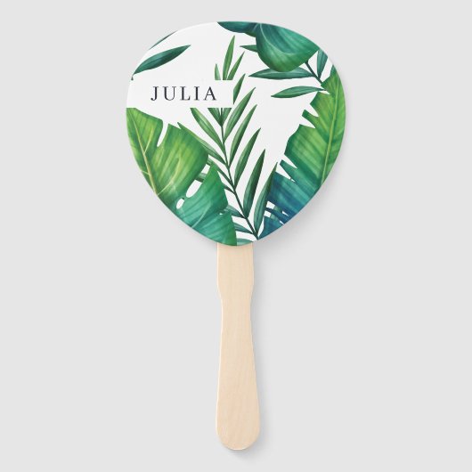Waterverf persoonlijke tropische bladeren handwaaier (Voorkant)
