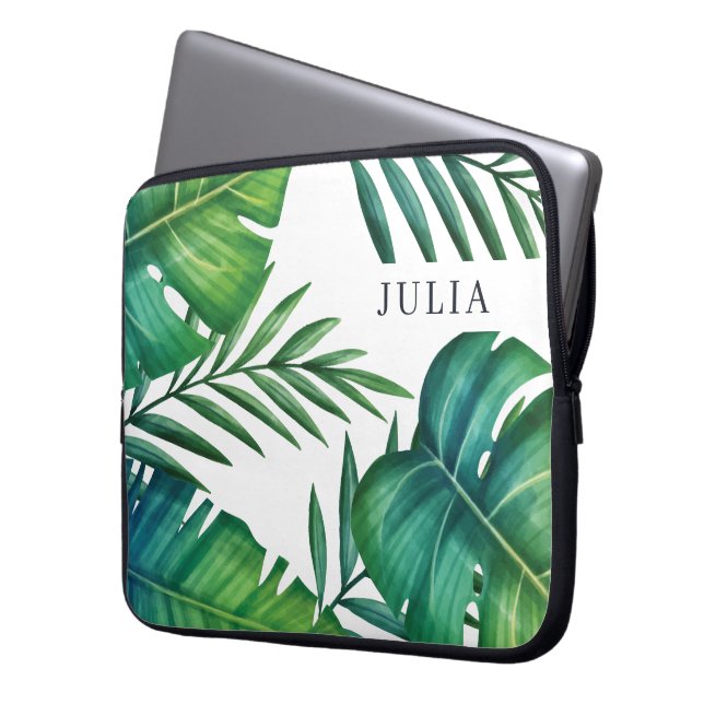 Waterverf persoonlijke tropische bladeren laptop sleeve (Voorkant Links)