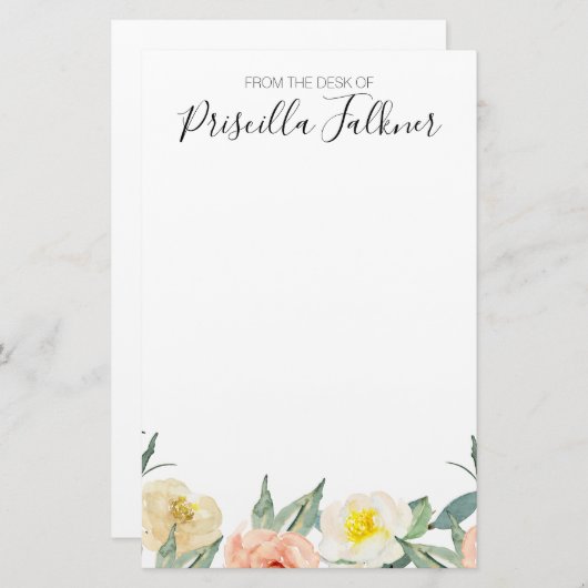 Waterverf perste bloemen van het bureau van briefpapier (Voorkant / Achterkant)