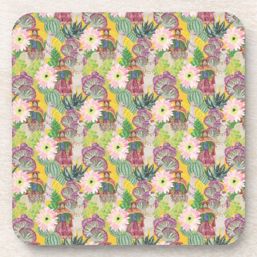 Waterverf Peruaanse vrouw en Llama Pattern Bier Onderzetter (Voorkant)