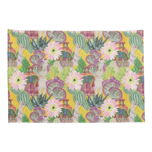 Waterverf Peruaanse vrouw en Llama Pattern Kussensloop (Achterkant-Rechts)