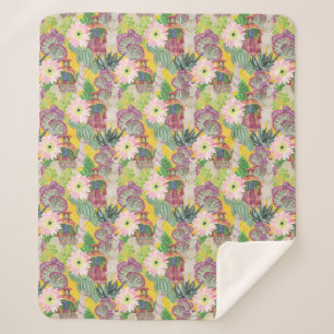 Waterverf Peruaanse vrouw en Llama Pattern Sherpa Deken