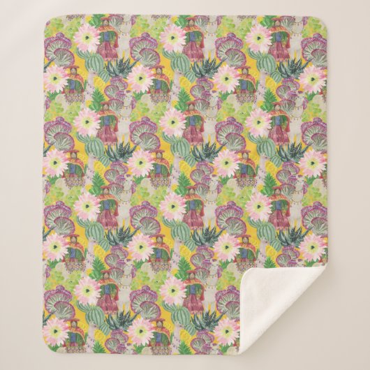 Waterverf Peruaanse vrouw en Llama Pattern Sherpa Deken (Voorkant)