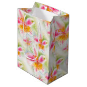 Waterverf Peruvian Lily Alstroemeria art gift tas Medium Cadeauzakje (Voorkant Gekanteld)