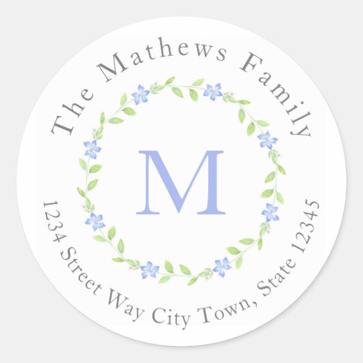 Waterverf Perwinkle (Vinca Flower) kranslabels Ronde Sticker (Voorkant)