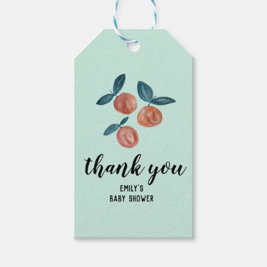 Waterverf perzik baby shower gunsten cadeaulabel (Voorkant)