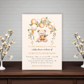 Waterverf Perzik Beer Babyshower Uitnodiging