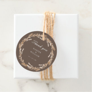 Waterverf perzik/beige bruine bruinbaardbruiloft bedankjes labels