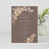 Waterverf perzik/beige bruine florale langwerpige kaart (Staand voorkant)