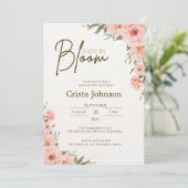 Waterverf Perzik Bloemen Baby shower Uitnodiging (Staand voorkant)