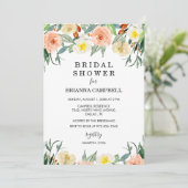 Waterverf Perzik Bloemen Bruids Douche Uitnodiging (Staand voorkant)
