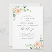 waterverf perzik bloemen bruiloft uitnodiging (Voorkant)