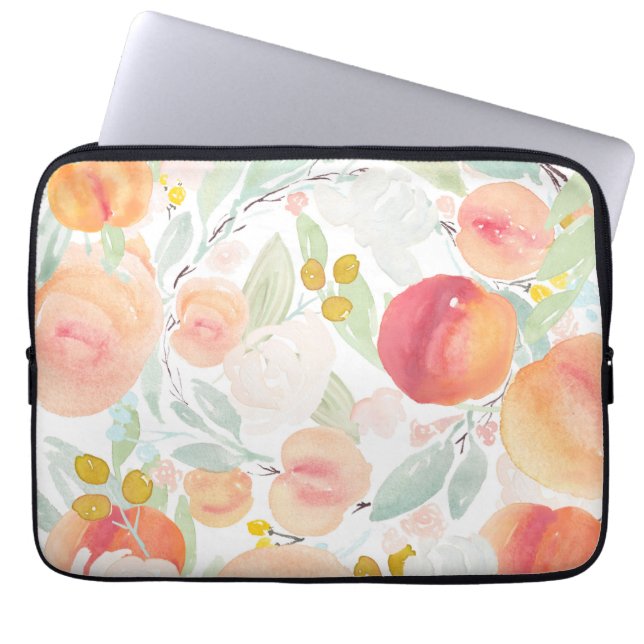 Waterverf Perzik Bloemen Patroon Laptop sleeve (Voorkant)