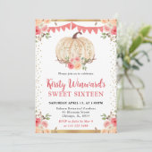 Waterverf Perzik Bloemen Pompoen Herfst Sweet 16 Kaart (Staand voorkant)