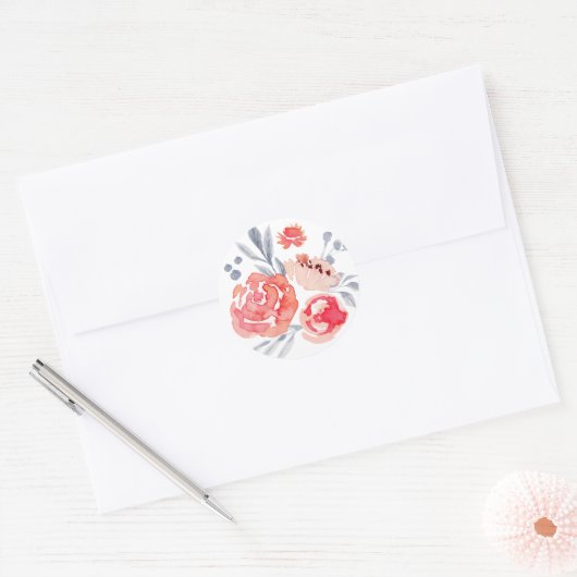Waterverf Perzik Bloemen Sticker (Envelop)