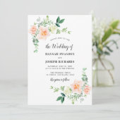 waterverf perzik bloemenbruiloft kaart (Staand voorkant)