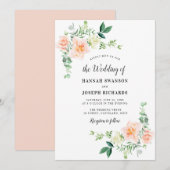 waterverf perzik bloemenbruiloft kaart (Voorkant / Achterkant)