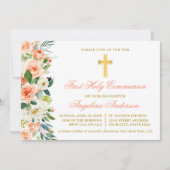 Waterverf perzik bloemengoud eerste communie kaart (Voorkant)