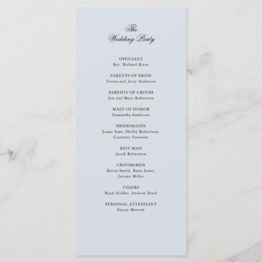 Waterverf perzik bloemig stoffig blauw bruiloft pr programmakaart (Achterkant)