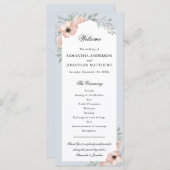 Waterverf perzik bloemig stoffig blauw bruiloft pr programmakaart (Voorkant / Achterkant)