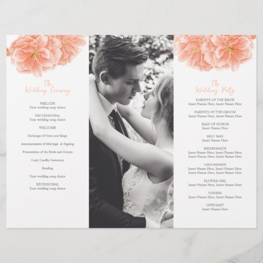 Waterverf perzik bloesem bruiloft trifold programm flyer (Achterkant)