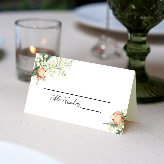 Waterverf Perzik bruiloft Bloemen Place Card Kaart