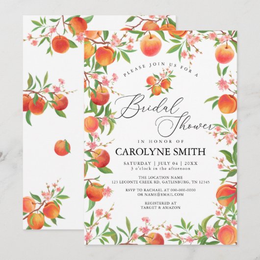 Waterverf Perzik Bruiloftsfeest Uitnodiging (Voorkant / Achterkant)