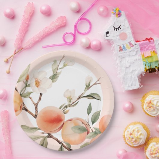 Waterverf perzik elegant verjaardagsfeestje papieren bordje (Feest)