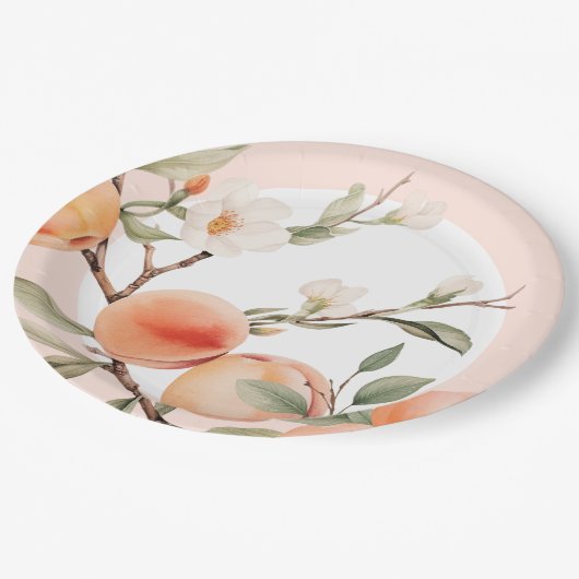 Waterverf perzik elegant verjaardagsfeestje papieren bordje (Gekanteld)